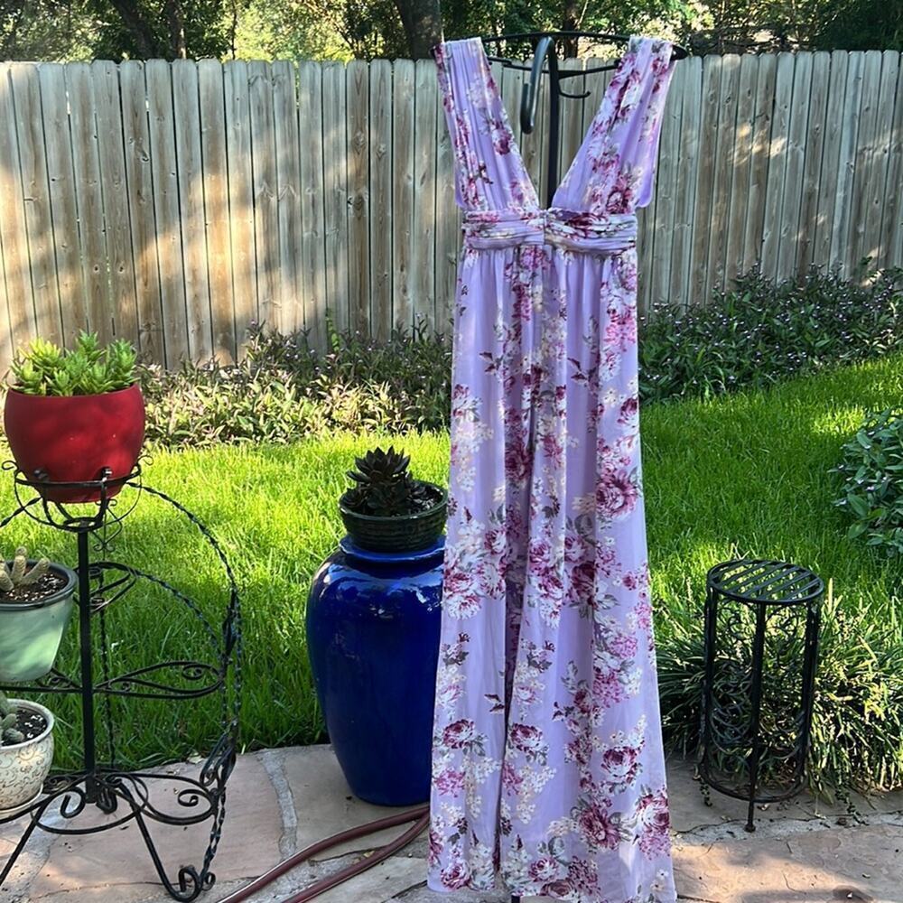 New Lulu’s Garden Meandering Maxi Floral Dress Flowy Wedding Guest V neck - Picture 9 of 11